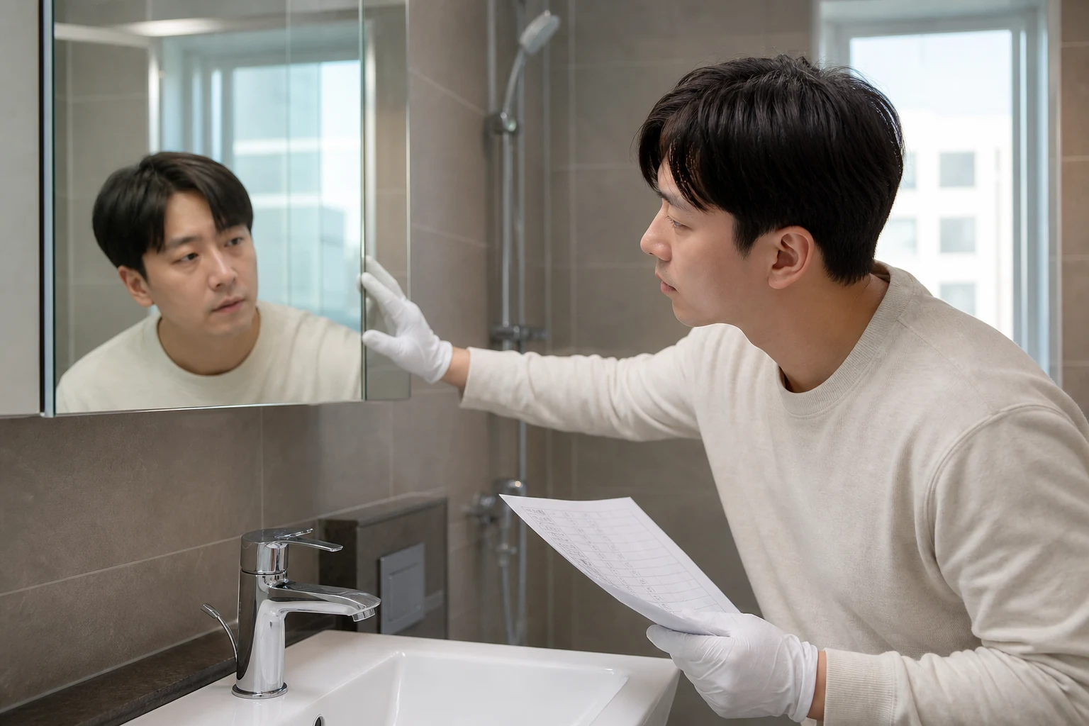 입주청소 체크리스트를 점검하는 장면
