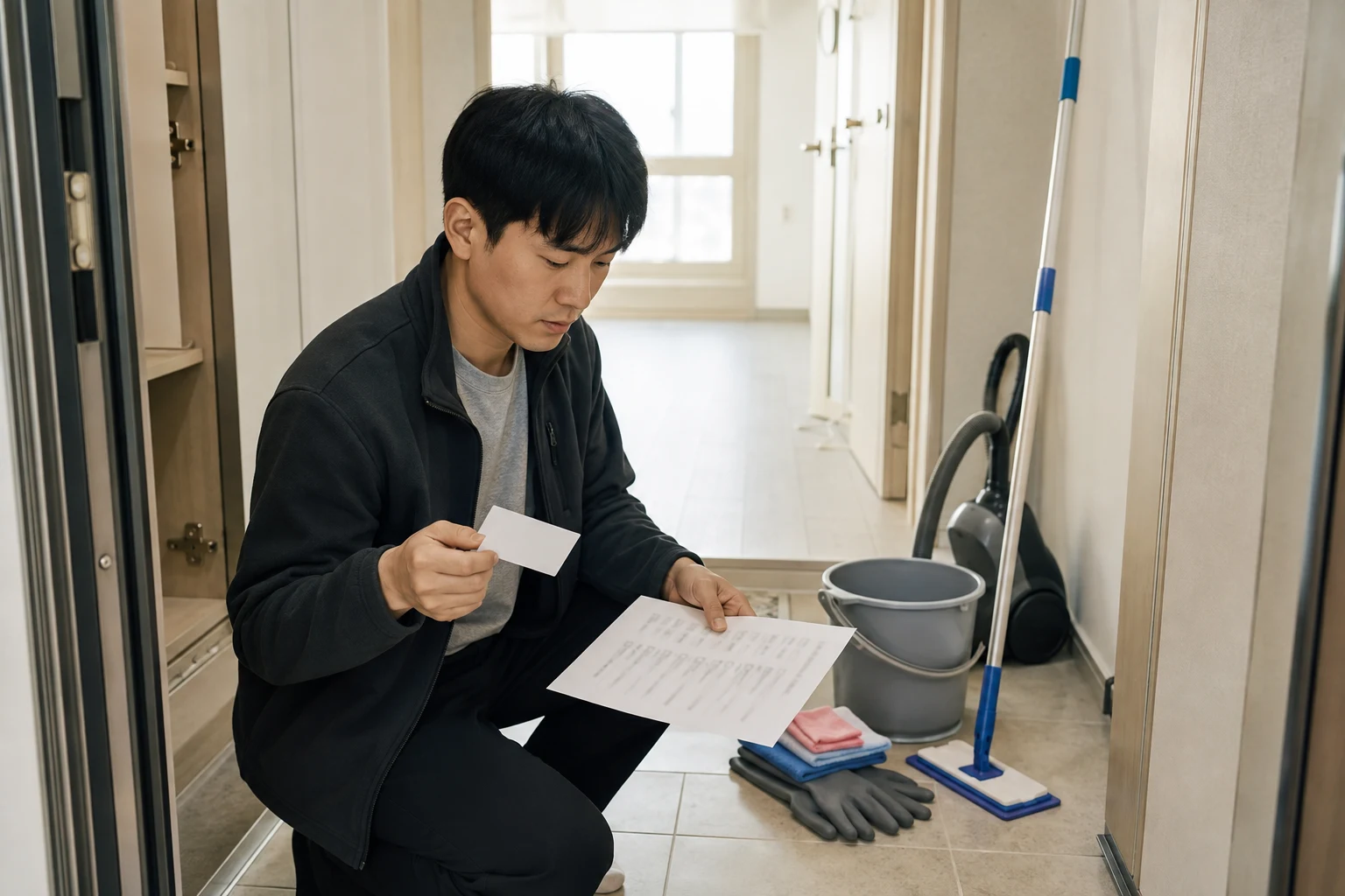 입주 전 준비물과 가족 확인 장면